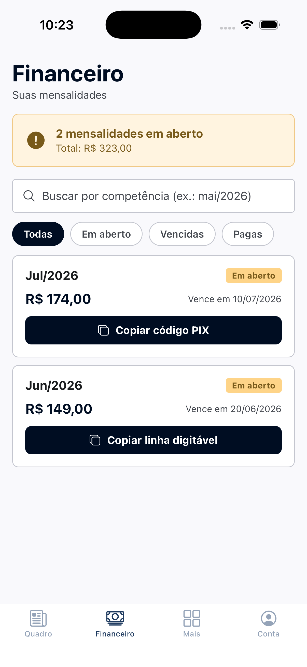 App Minha Loja — Financeiro
